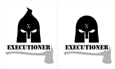 executioner mask and axe over the white background