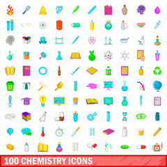 Fototapeta premium 100 chemistry icons set, cartoon style