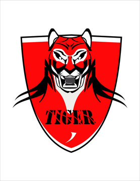 tiger, tiger head mascot on shield