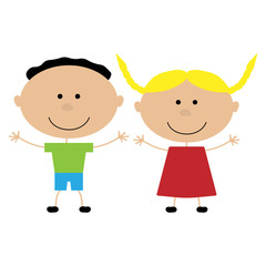 Vector illustration of a girl and boy on a white background