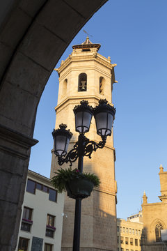 Fadri and the street lamp from an arch of the Town Hall in Castell&oacute;n, Spain