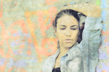 Obraz premium Woman portrait. Painted fashion illustration. Mixed media