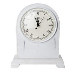Old white table clock isolated on white background