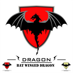 Dragon. Bat Winged Dragon over red shield