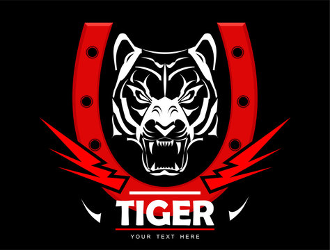 White Tiger Head with the Thundering Roaring, combine with horseshoe and light. Symbolizing the power, endurance, and speed.