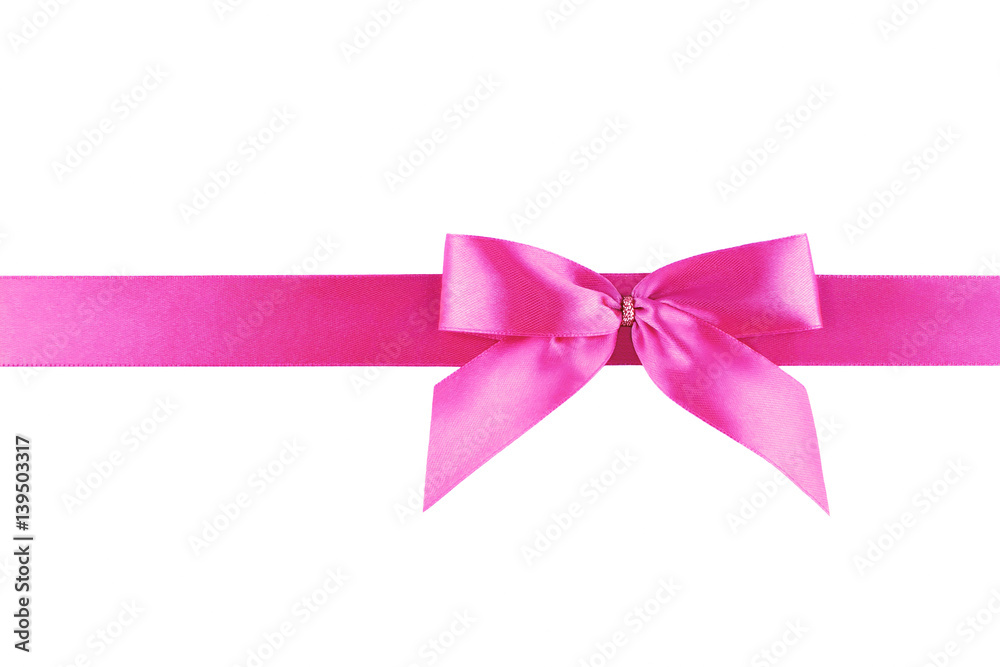 Canvas Prints Glossy pink ribbon with bow isolated on white background - Canvas Prints