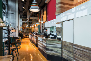 Wooden counter in modern restaurant