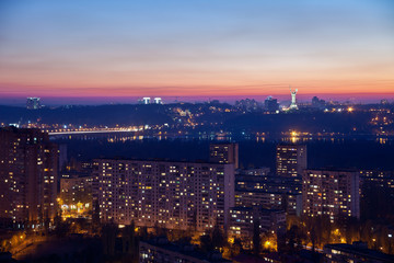 Fototapeta na wymiar Sunset Kiev city view, panorama Kiev, Ukraine