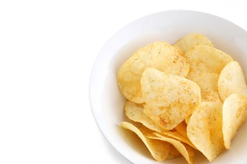 Potato Chips in a White China Bowl on White Background