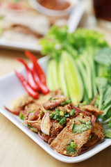 Roasted pork spicy salad of Thai foods style.