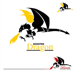 Shooter Dragon. Dragon with Fire. Dragon with Fireball.  Attacking Dragon. Flying dragon shoots with Fire. 