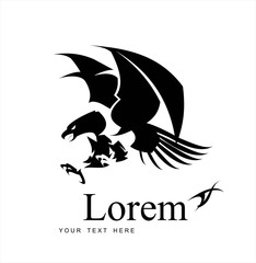 Artistic black Eagle. Phoenix. Falcon. Elegant Black Eagle, symbolizing the power, protection, dignity, wisdom, etc. Suitable for team Mascot, team icon, community identity, product identity, etc, 