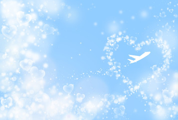 ハートの飛行機雲　ブルー