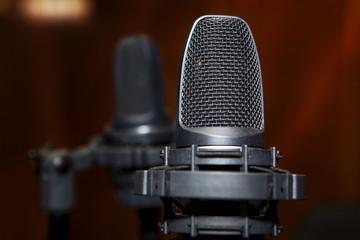 black microphones in studio