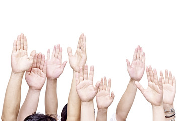 group of people with hands up