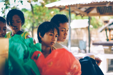 Native Filipino people together on picnic