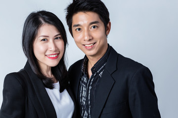 business man and woman portrait on white background