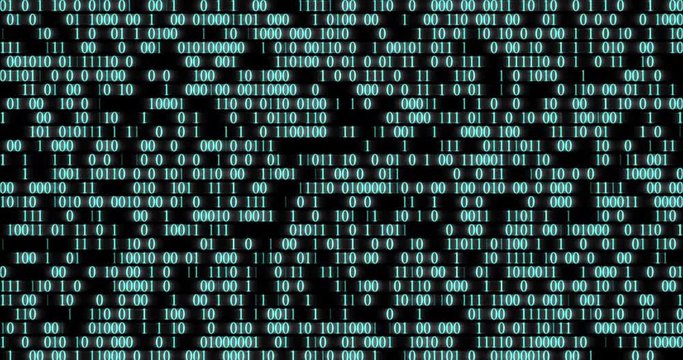 set of random binary code glowing on a black background