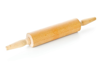 Wooden rolling pin kitchen utensil over white