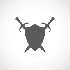 Abstract vector icon - shield and sword with shadow.