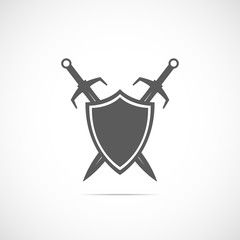 Abstract vector icon - shield and sword with shadow.