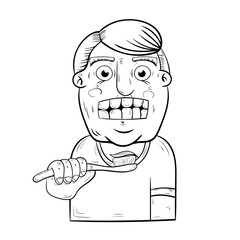 cartoon man brushing his teeth