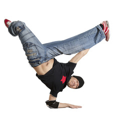 Man break dancing isolated on white background