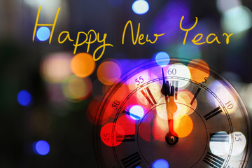 Beauty of Bokeh light and vintage clock for Happy New Year 2017