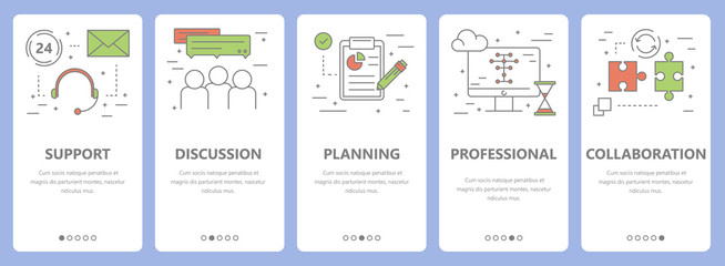 Vector set of thin line flat design teamwork concept banners