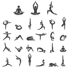 Yoga woman poses icons set. Vector illustrations. Used easy for logo Yoga branding.