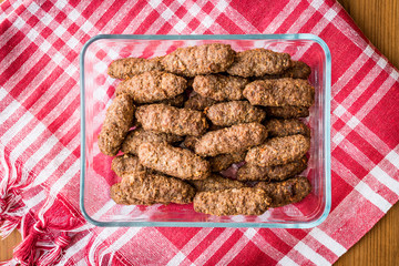 Tukish Meatballs Kuru Kofte in glass bowl.