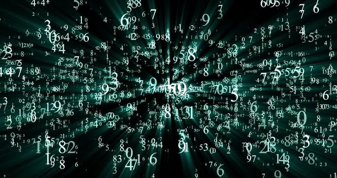 burst set of random numbers glowing on a black background