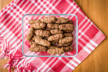 Tukish Meatballs Kuru Kofte in glass bowl.