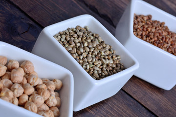 Hemp seeds with other healthy seeds in a ceramic bowls
