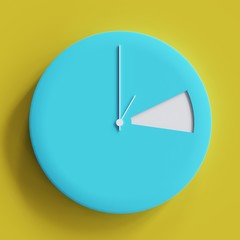 blue clock 1.00 am on yellow pastel background for copy space. minimal concept.