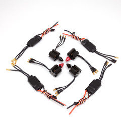 set of parts for assembly of the drone, closeup, on a white background