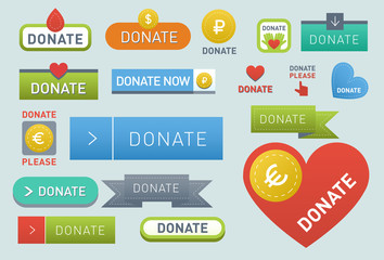 Fototapeta na wymiar Donate buttons vector set illustration help icon donation gift charity isolated support design sign contribute contribution give money giving symbol