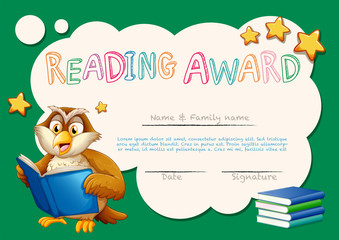 Certificate template for reading award