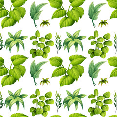 Seamless background design with green leaves