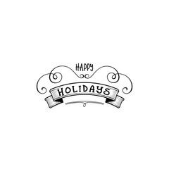 Typographic badges - Happy Holidays. On the basis of script fonts, handmade. It can be used to design your printed products