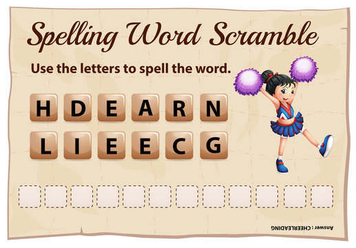 Spelling word game with word cheerleading