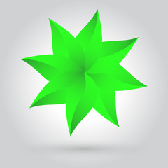 Green leaves star vector icon with shadow on white grey background