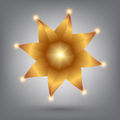 Gold copper leaves, flower star logo design vector illustration icon with shadow on white grey background