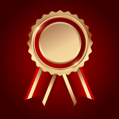 Bronze award red ribbon on red background, vector illustration