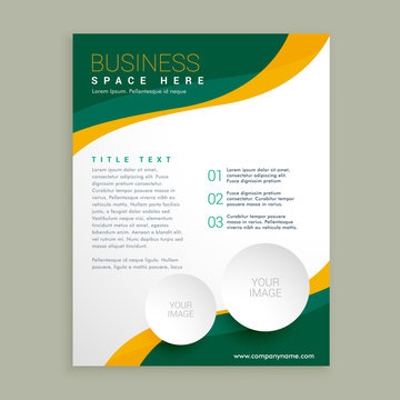 green and yellow wavy shape business brochure flyer layout template