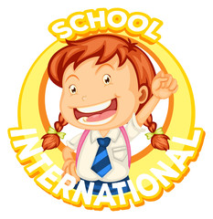 International school logo with girl student