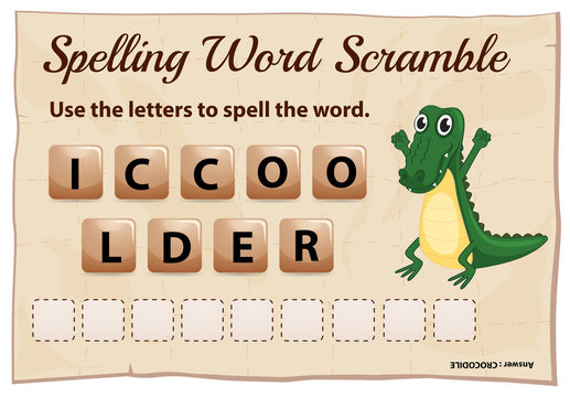 Spelling word scramble for word crocodile