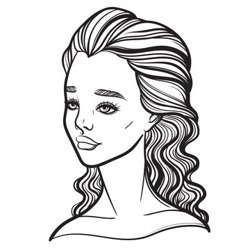 Beautiful vector illustration of a girl. Tattoo poster prints for T-shirts or coloring books.