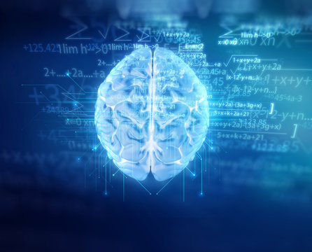 3d rendering of human  brain on technology background