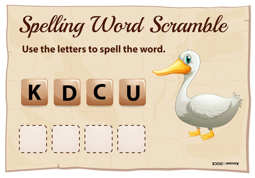Spelling word scramble game with word duck